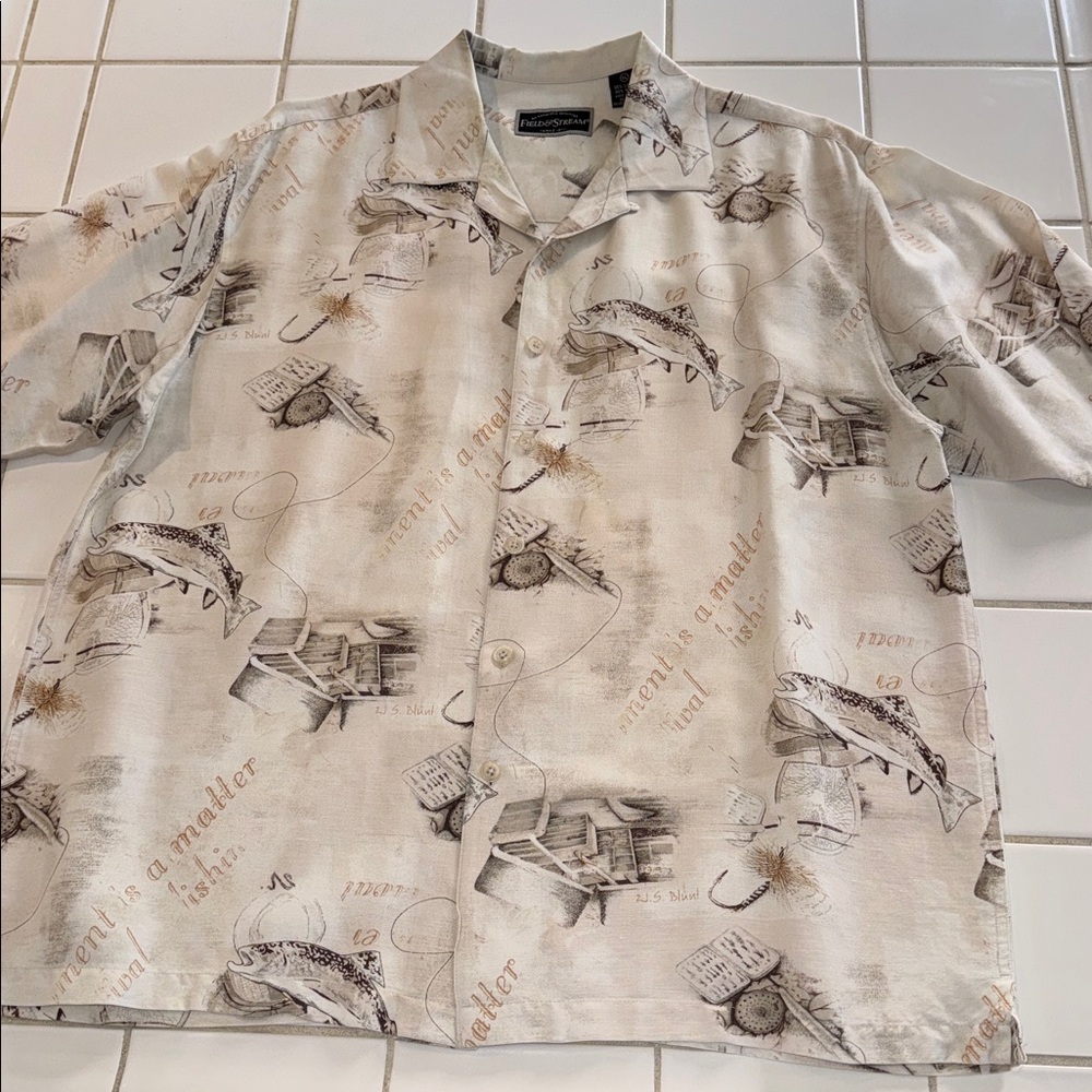 Field and Stream fly fisherman linen/ rayon mix button down XL 🐈‍⬛